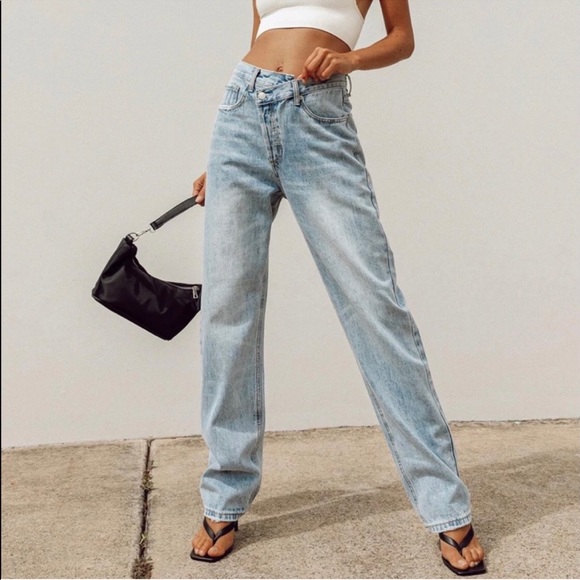 Princess Polly Denim - Princess Polly Crossover Jeans Denim Lightwash High Rise Wide Leg Womens 6